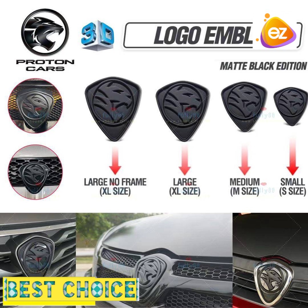 PROTON 3D Flat Black Emblem Logo Badge PREVE IRIZ WAJA SAGA PERSONA BLM