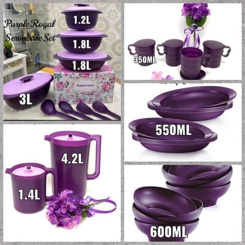 TUPPERWARE PURPLE ROYALE SERVEWARE BOWL PLATE PITCHER SET OFFER