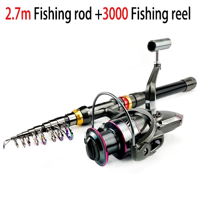 Ghotda Fishing Rod Combo Spinning Reel Carbon Telescopic Fishing Set