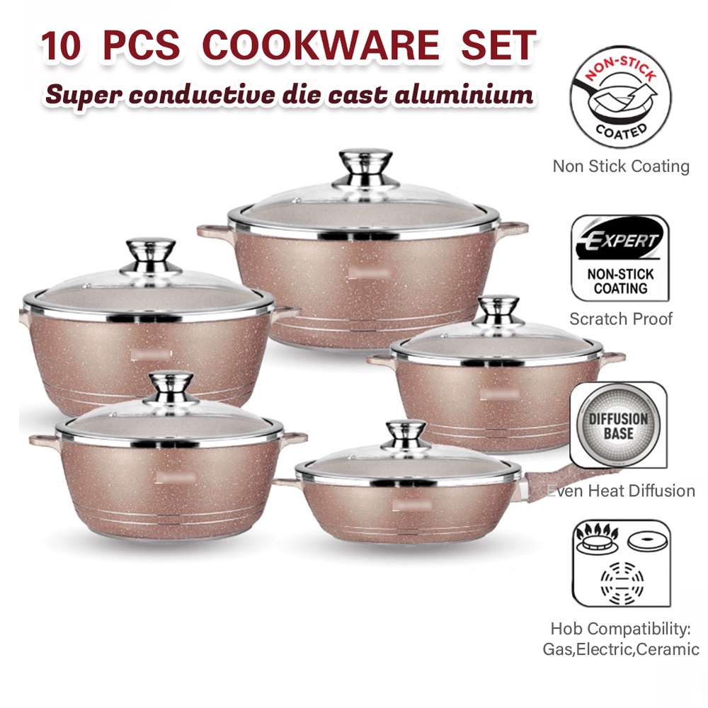 Mazeru COOKWARE SET Granite Aluminum Non Stick Casserole Pot Bowl