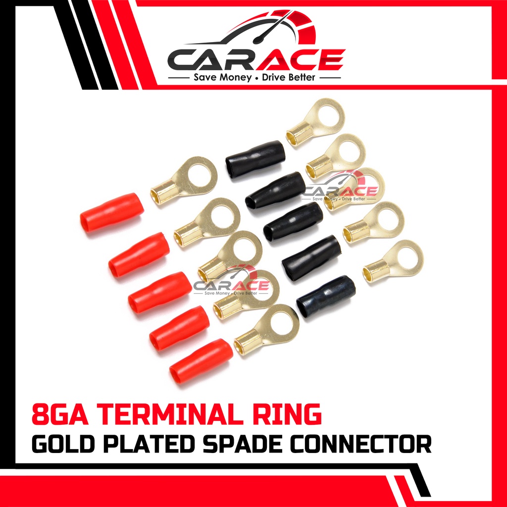 8GA Car Amplifier Gold Plated Ring Terminal Black Red Power Ring