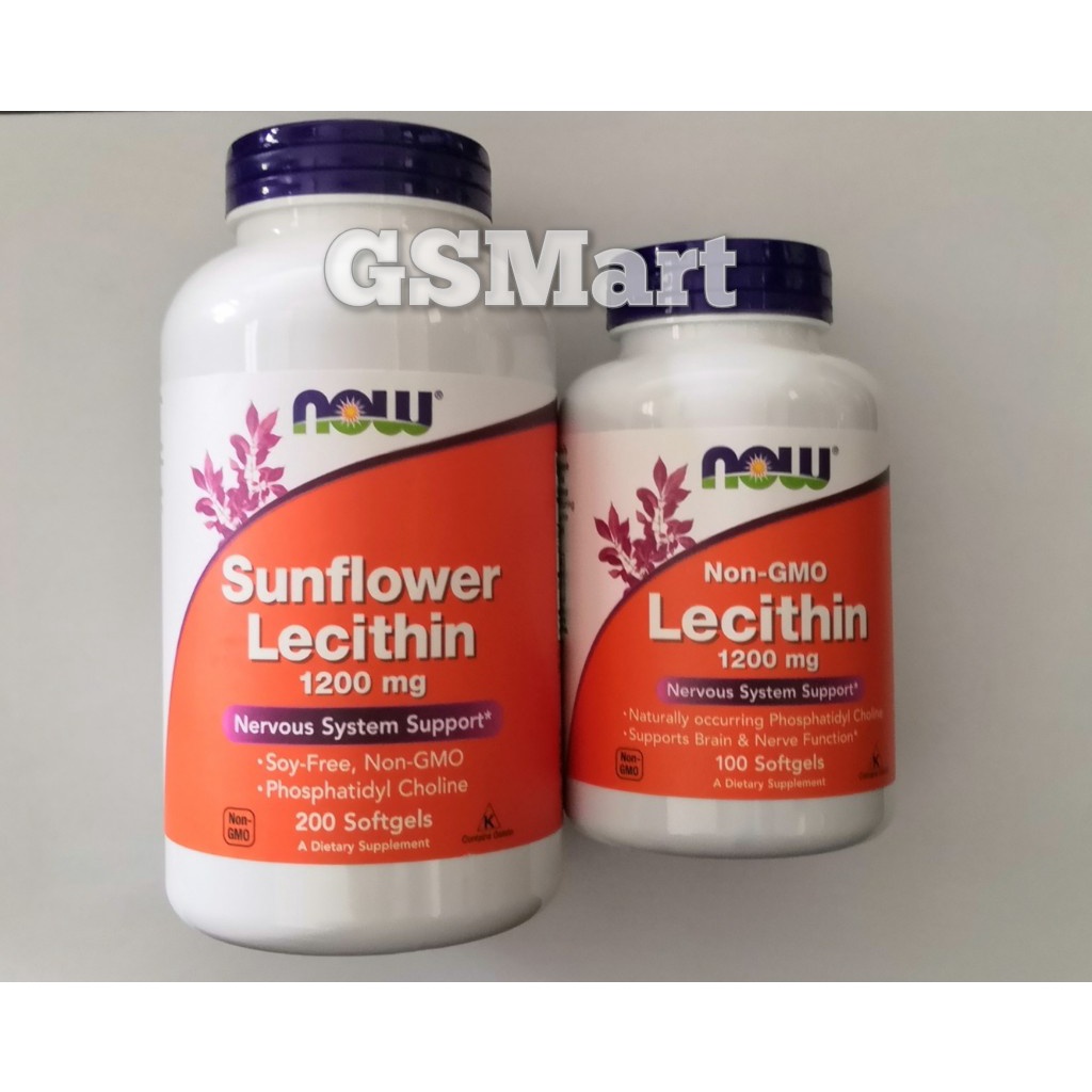 NOW Foods Non GMO Lecithin 100 Capsule Sunflower Lecithin 1200 Mg 200