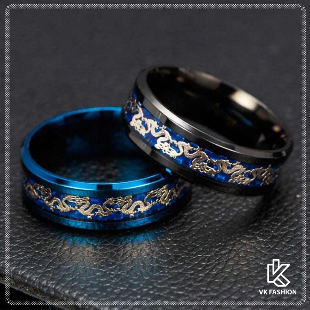 Dragon Blue Black Silver Ring Men Women Premium Cincin Naga Hitam Biru