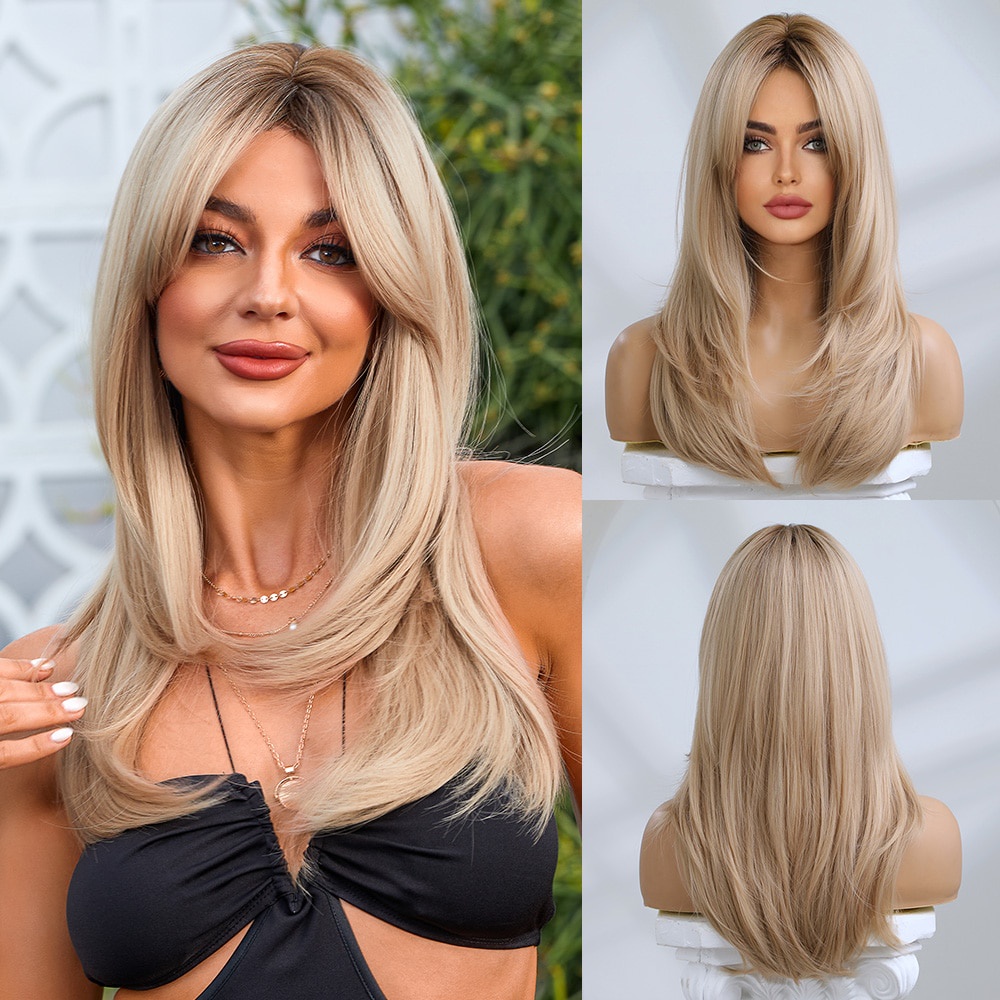 Synthetic Wigs Long Blonde Hair Natural Straight Wig For Women Daily