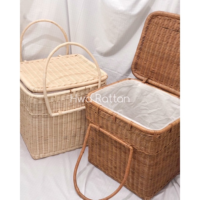 Rattan Laundry Basket Picnic Basket W Handle Cover Bakul Baju Rotan