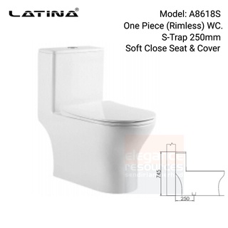 LATINA WC One Piece Rimless Wash Down Water Closet S Trap Mm C W