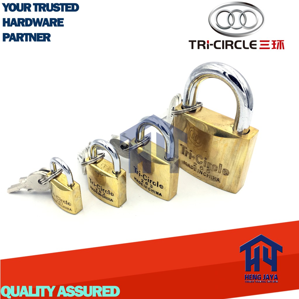 TRI CIRCLE 100 Genuine Heavy Duty Brass Padlock Kunci Mangga