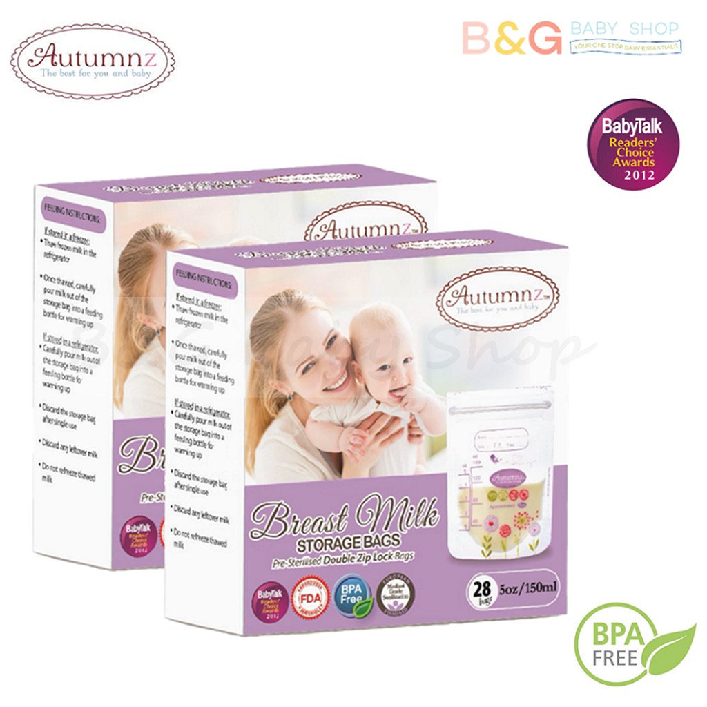 2 X Autumnz Double Ziplock Breast Milk Storage Bags 12oz 7oz 5oz