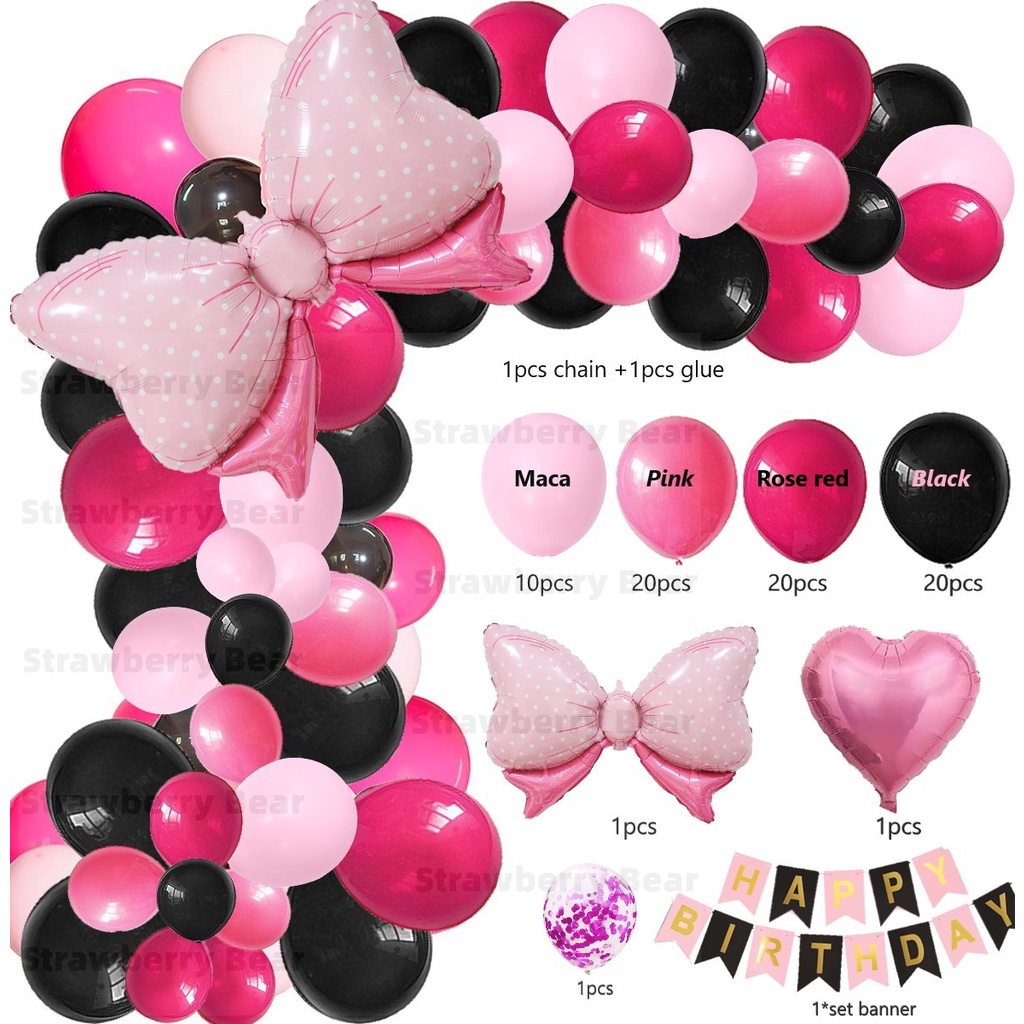 76pcs Birthday Party Combo Set Blackpink Themed Black Pink Balloon Arch