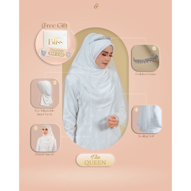 Set Nikah Pengantin Tunang Off White Pure White Tudung Bawal Shawl Veil