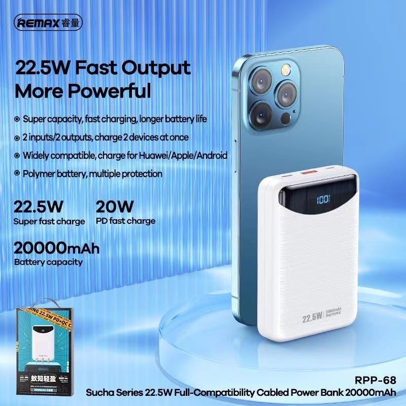 REMAX 20000mAh 22 5W PD QC FAST CHARGING POWER BANK RPP 68 Shopee