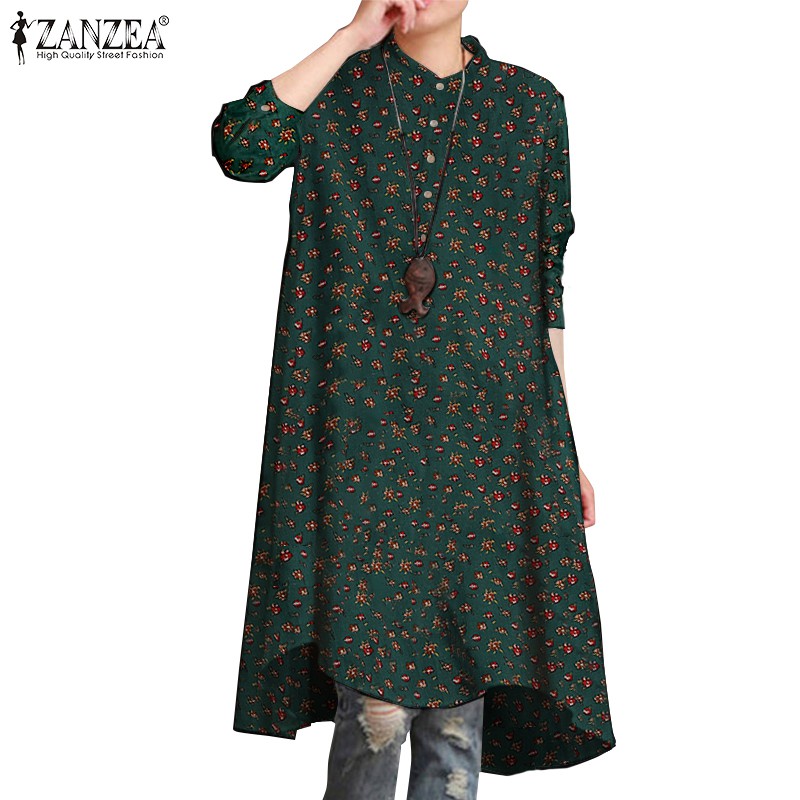 Zanzea Women Full Sleeve Vintage Floral Printed Oversized Blouse