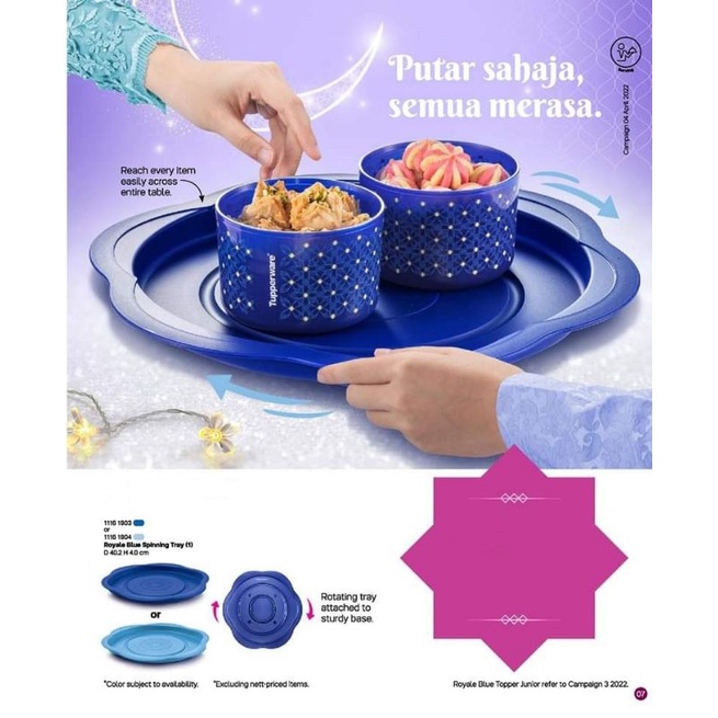 ReadyStock Tupperwarw Royale Blue Spinning Tray 1 NO Include One