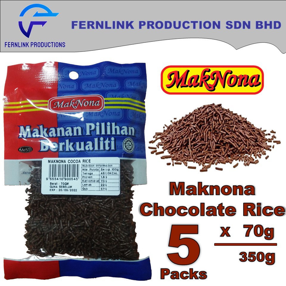 Maknona Chocolate Sprinkles Cocoa Rice 5 X 70g Pure Chocolate Rice