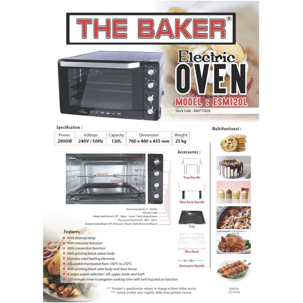 The Baker Electric Oven Esm Li L Big Capacity Thick Glass Door