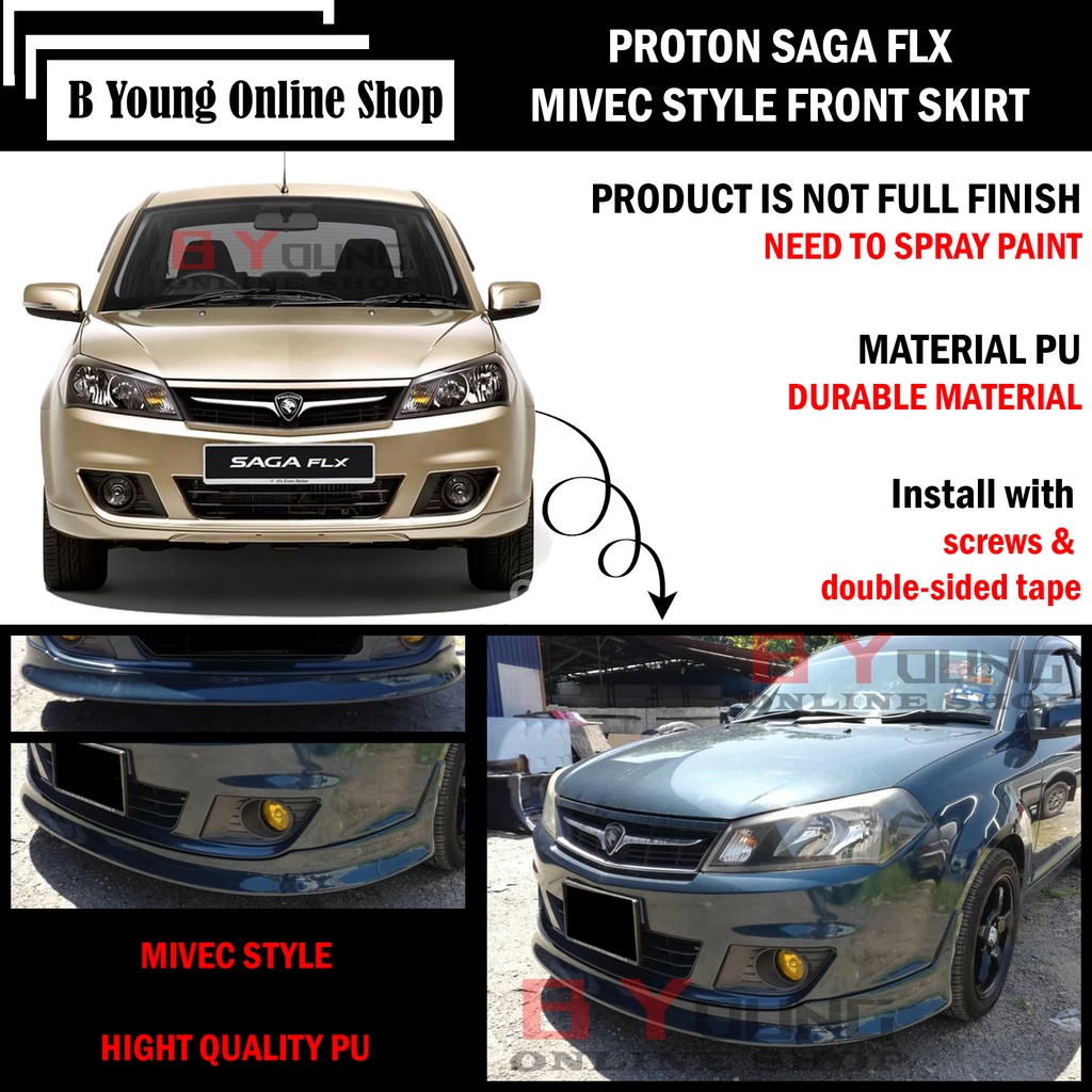 Proton Saga Flx Fl Mivec Style Front Skirt Mivec Polyurethane Pu