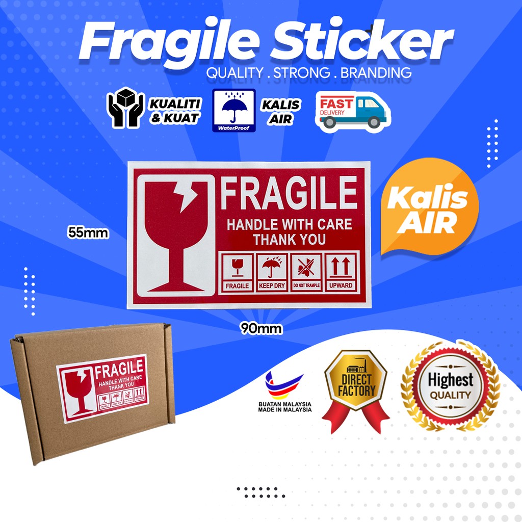 Fragile Sticker Waterproof Stiker Mudah Pecah Mm X Mm Packaging