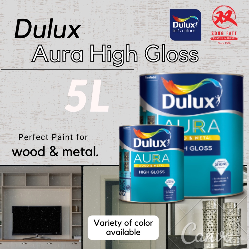 Dulux AURA HIGH GLOSS FINISH WHITE COLOUR 5L Wood Metal Paint