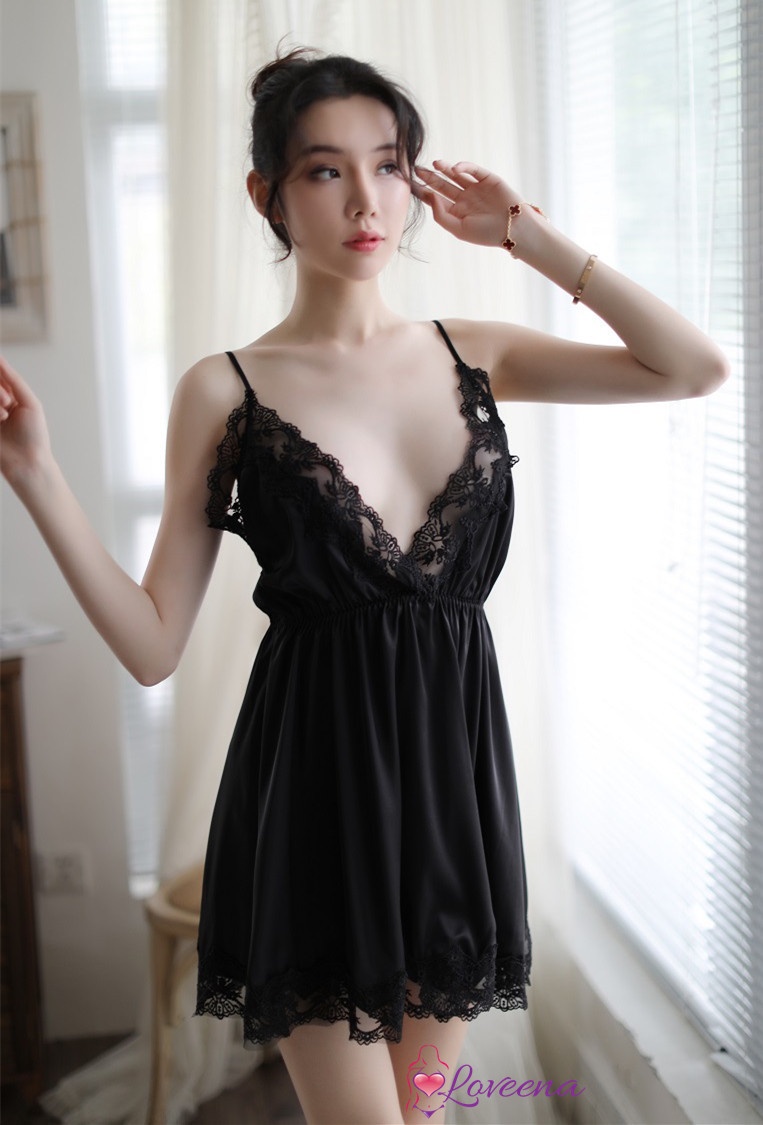 ReadyStock Loveena Classic DeepV Sexy Nightwear Lingerie Baju Tidur