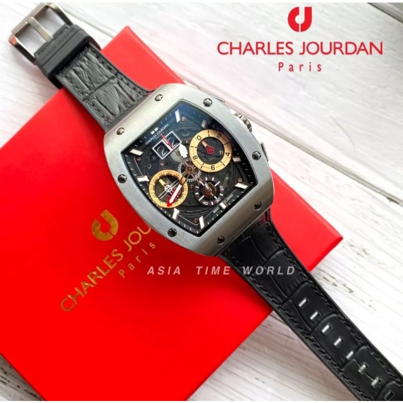 Charles Jourdan Cj C Tonneau Chronograph Men Watch Black