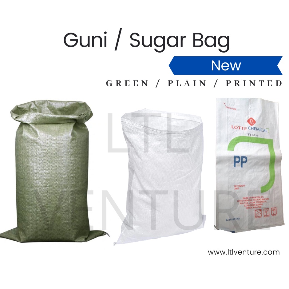 New Pp Woven Sugar Bag Green White Plain Large Courier Bag Karung Guni