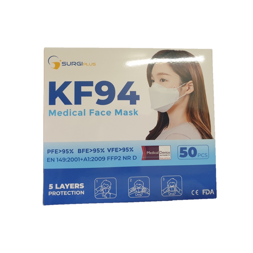 SurgiPlus Kf94 Medical Face Mask 4ply Individual Packing KKM Approved