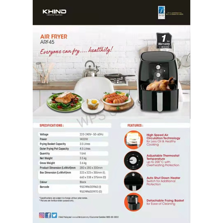 KHIND ARF45 AIR FRYER ARF 45 Everyone Can Fry Healthy Air Fryer ARF45