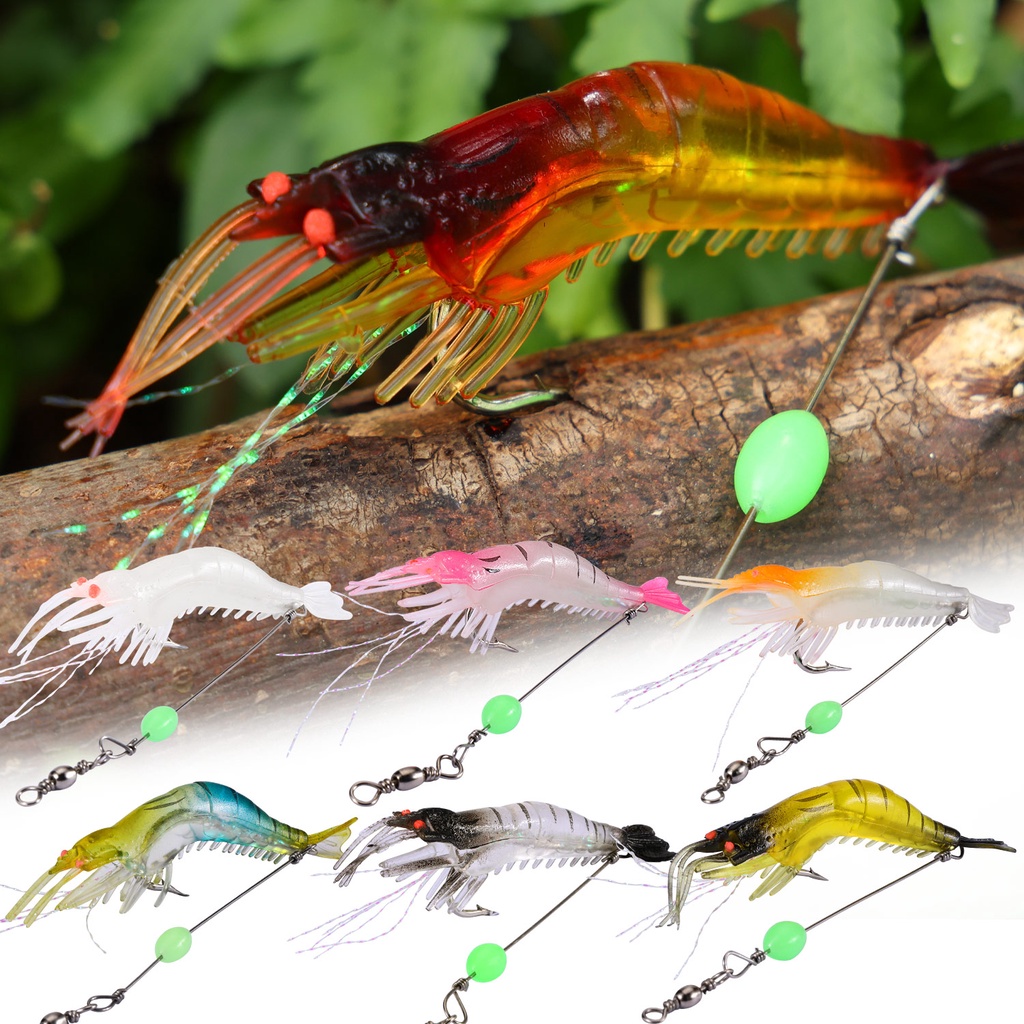 Sougayilang Fishing Luminous Shrimp Lure Prawn Hook Jigging Soft