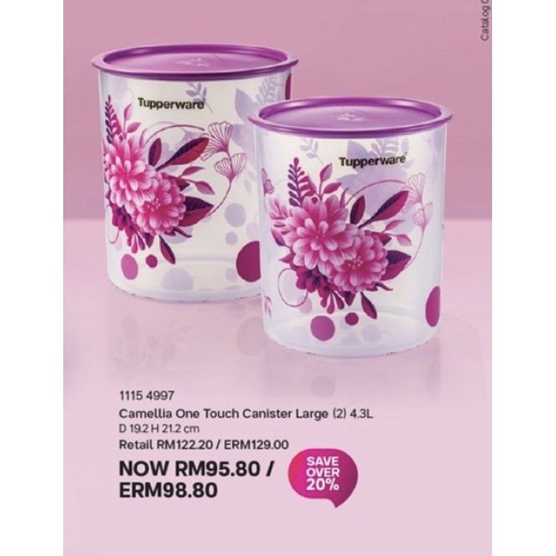 Tupperware Camellia One Touch Canister Large 4 3L 2pcs Shopee Malaysia