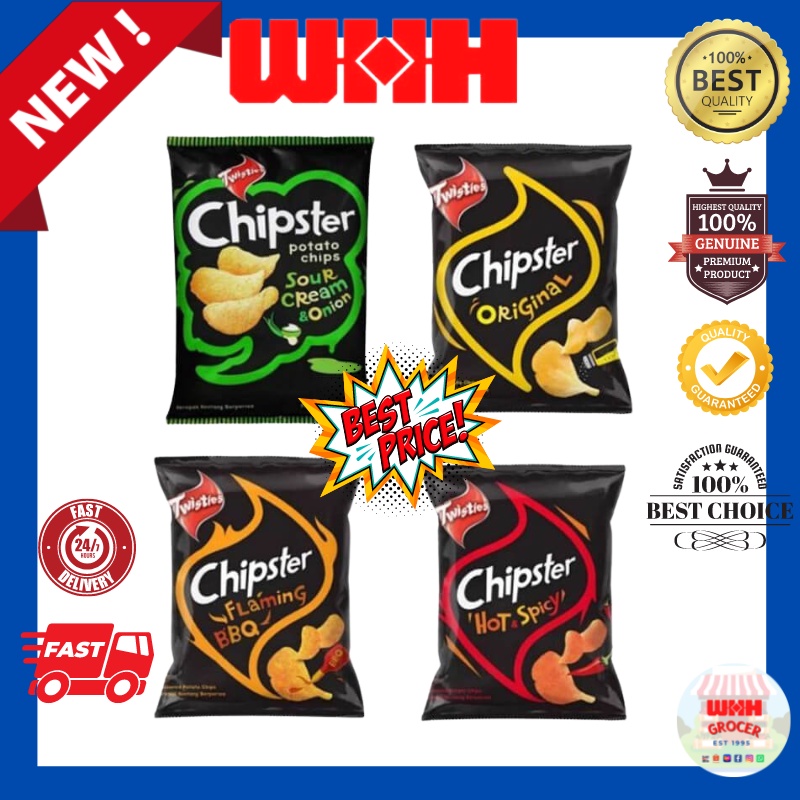 TWISTIES CHIPSTER Crispy Potato Chips Snacks 60g Original BBQ Hot