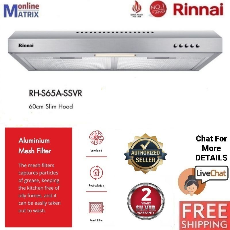 Rinnai RH S65A SSVR 60cm Slim Hood RHS65ASSVR Cooker Hood Shopee Malaysia