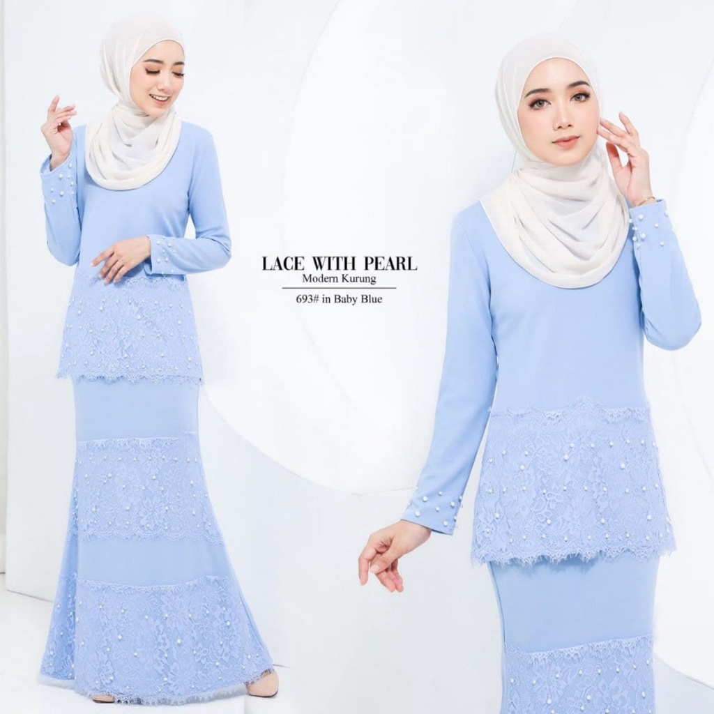 Clearance Raya 693 BAJU KURUNG MODERN LACE WITH PEARL High Quality