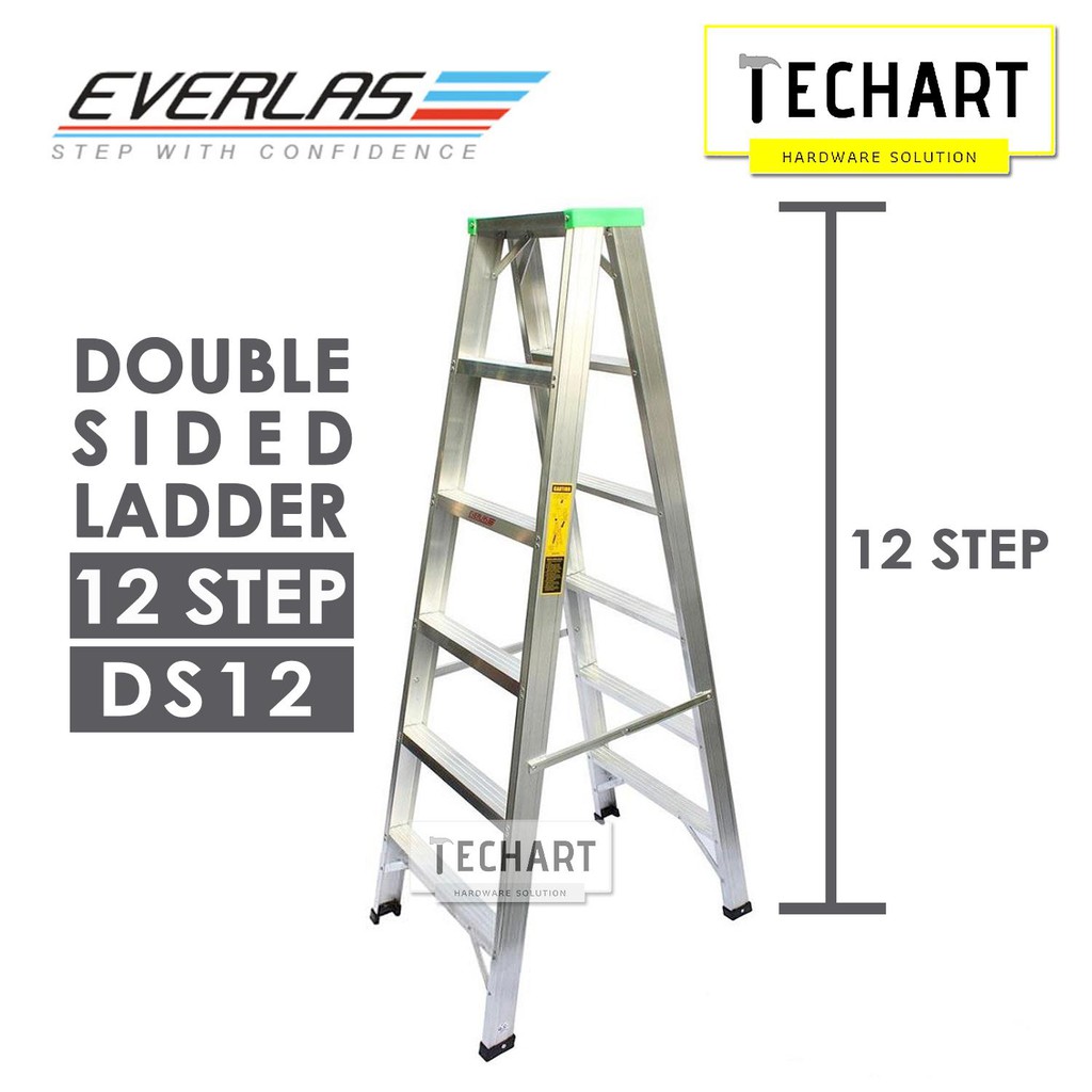 ORIGINAL Everlas DS12 12 Steps Double Sided Aluminium Ladder Tangga