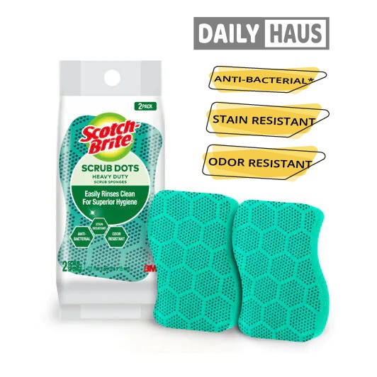 3M Scotch Brite Scrub Dots Heavy Duty Scrub Scouring Sponge GREEN 2PCS