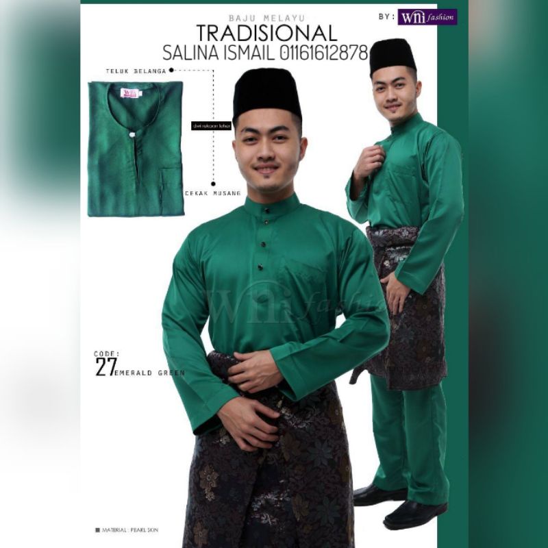 EMERALD GREEN Wni Fashion Baju Melayu Cutting Loose Regular Fit Cekak