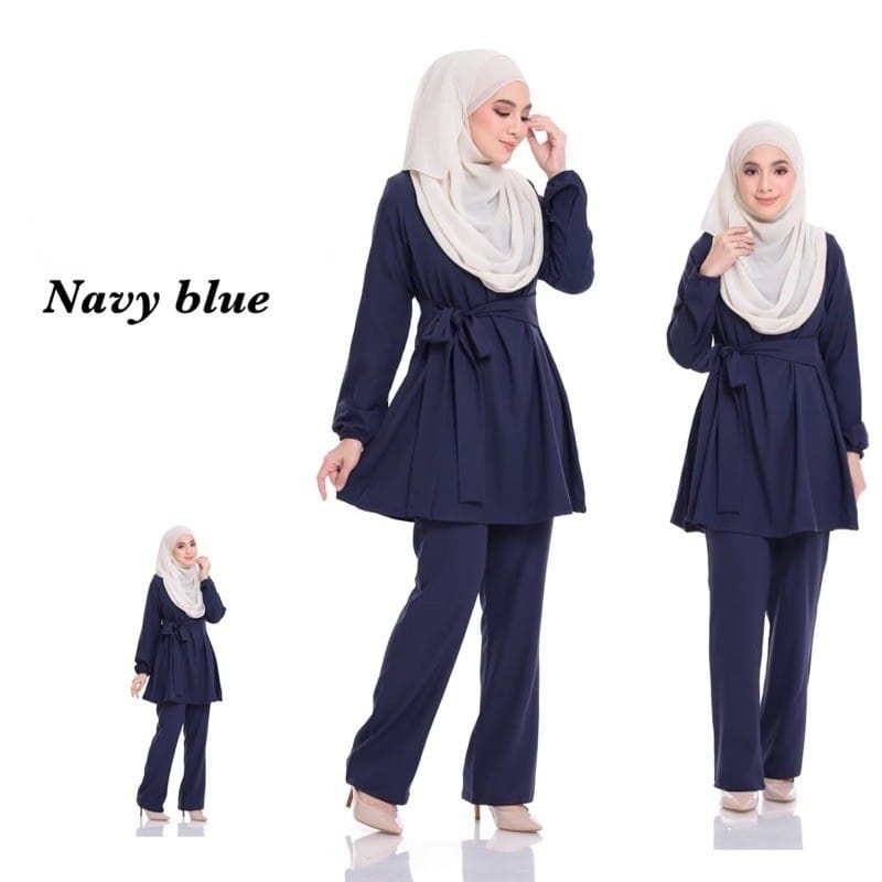 Baju Suit Muslimah New Desing With Ribbon Blouse Casual Ready Stock