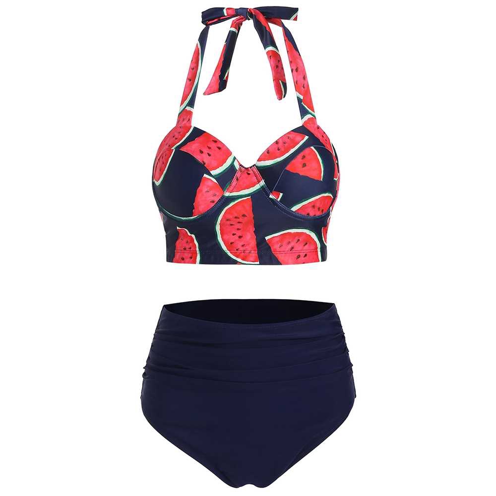 Watermelon Print Halter Bikini Set Multi Shopee Malaysia