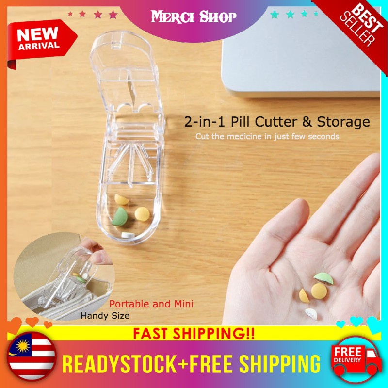 Ms Transparent Portable Pill Cutter Box Pill Splitter Storage Tablet