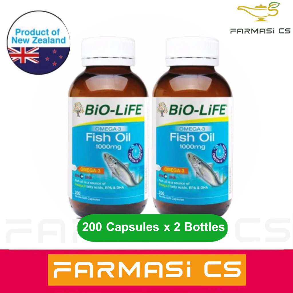 Bio Life Omega 3 Fish Oil 1000mg 200 Capules X 2 Bottles TWIN EXP 06