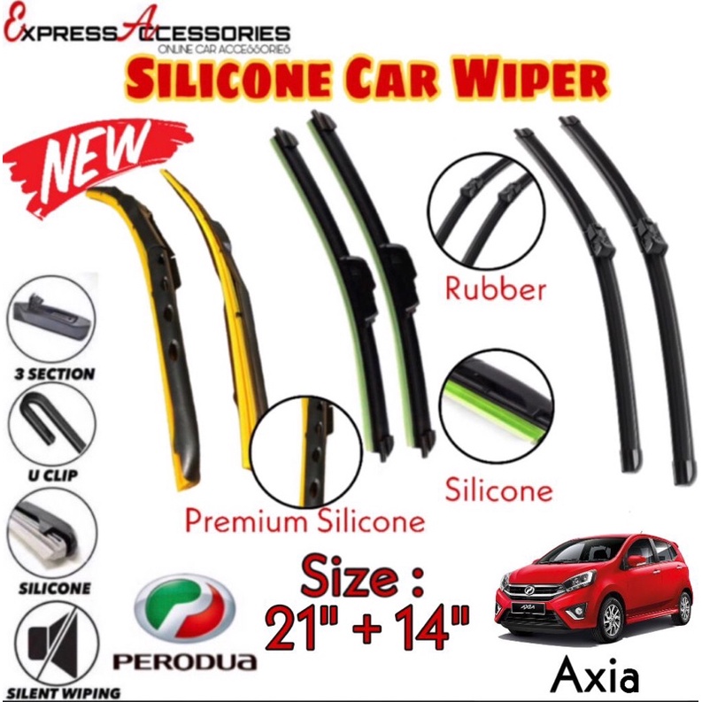 2pcs PERODUA AXIA 3 Sections Boneless Hybrid Silicon Wiper Blade Soft