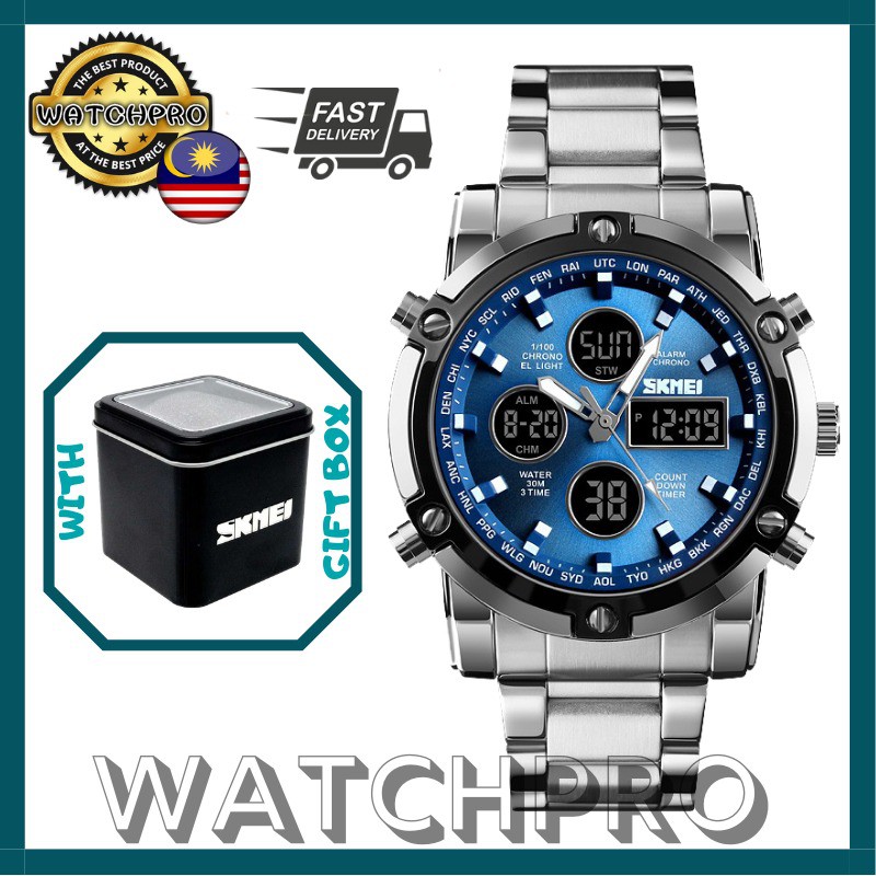 SKMEI 1389 Dual Time Stainless Steel Men Three Eye Business Luxury