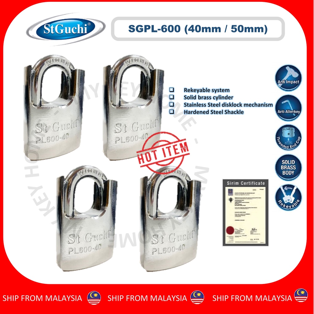 St Guchi Padlock SGPL 600 Security GUARDED ANTI CUT ANTI RUST KEY