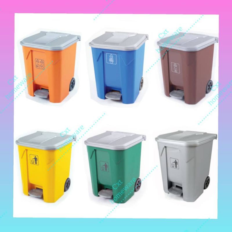 Rayaco L Mobile Plastic Dustbin With Wheel Tong Sampah Trash Bin