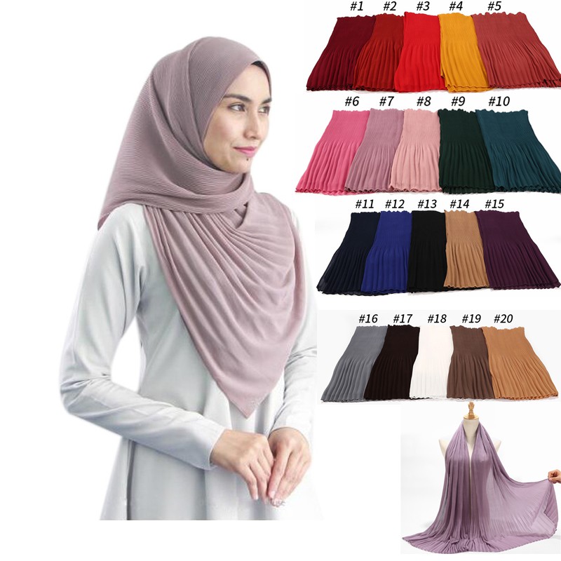 Jifang Plain Pleated Crinkle Bubble Chiffon Shawl Scarf Head Wraps