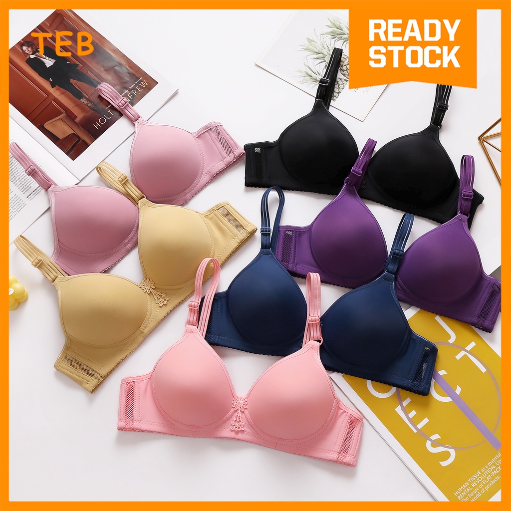 Ready Stock Wireless Bra With Embroidery Plain Triangle Bra Coli