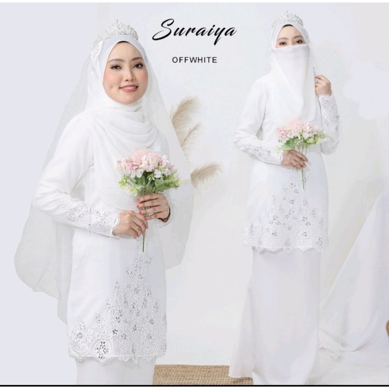 Baju Tunang Nikah Baju Kurung Moden Suraiya Lace Colour Off White