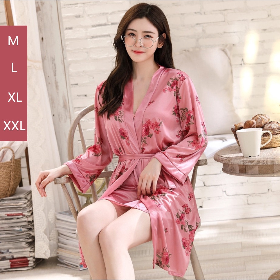 READY STOCK Two Pieces In One Set Robes Sexy Lingerie Sleepwear