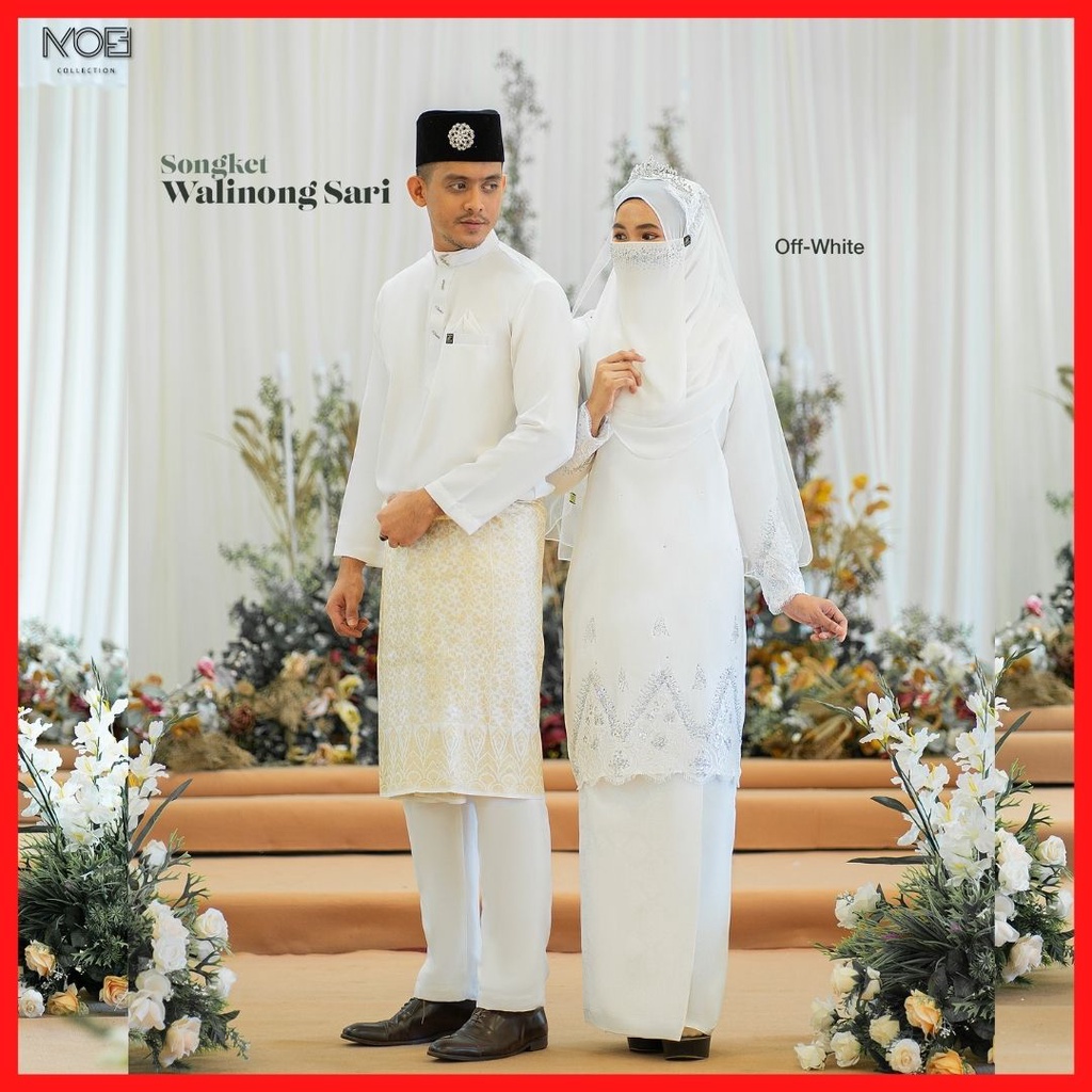 Full Set Nikah Baju Kurung Walinong Sari Off White Tunang Nikah