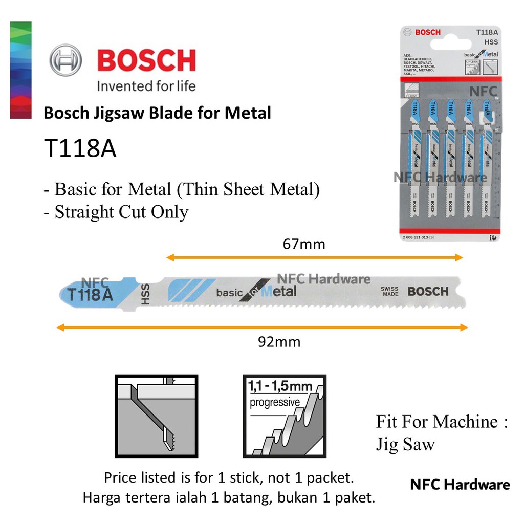 Bosch Jigsaw Blade T A Basic For Metal Pc Shopee Malaysia