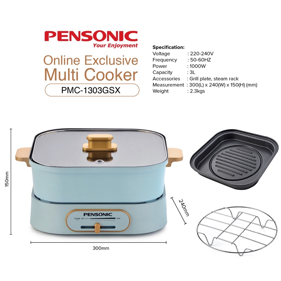 Pensonic 2 In 1 Multi Cooker With Grill Pan PMC 1303GSX Shopee Malaysia